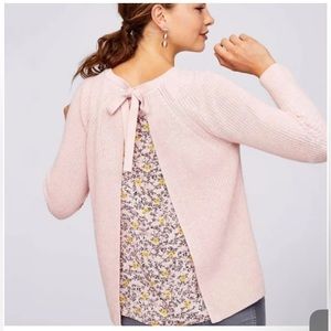 LOFT Tie Back Floral Mixed Media Sweater